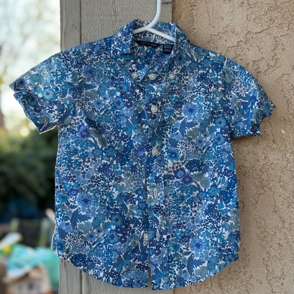 Boys Short Sleeve Floral Button-Up Shirt - Blue Multi